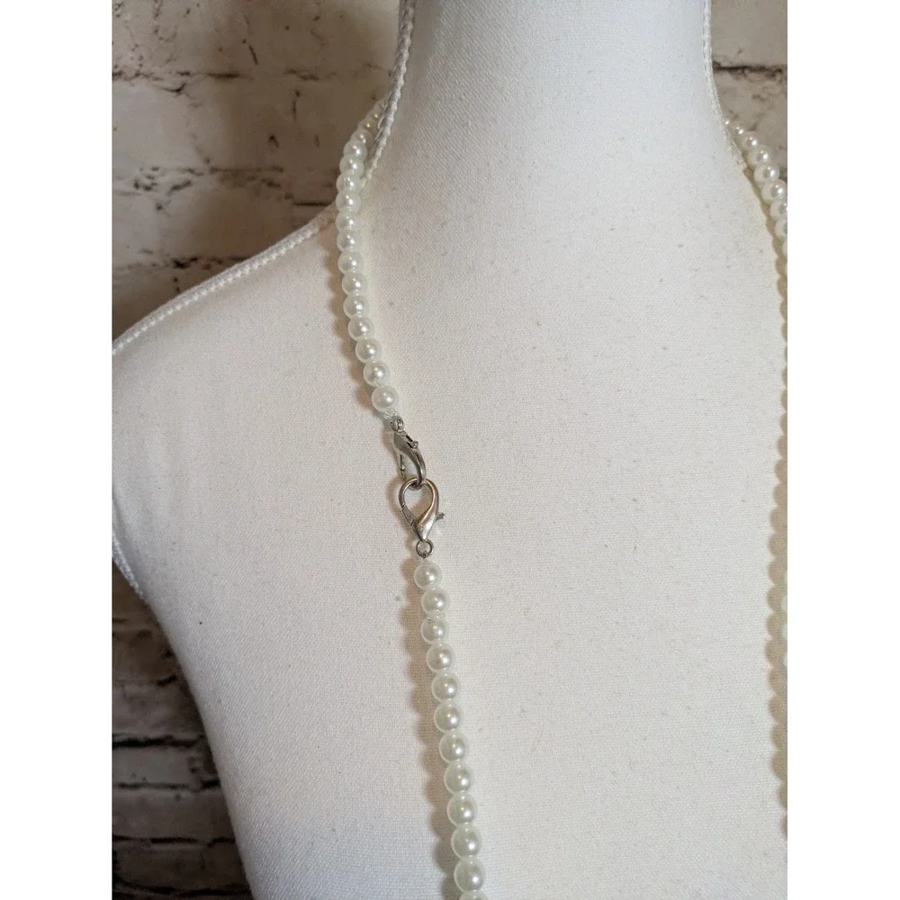 Extra Long Faux Pearl Necklace In Bright White Beads 36